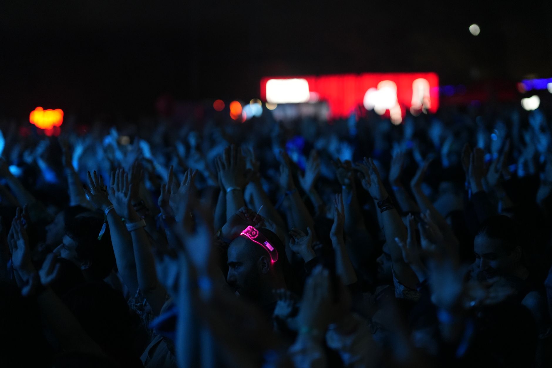 Festival crowd under the night lights